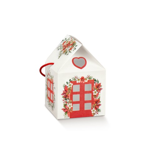 Scatola panettone Natalizia Pasticceria Casetta Colore bianco manici in corda 12 x 12 x h 10 cm Confez 200 pz Art 38754