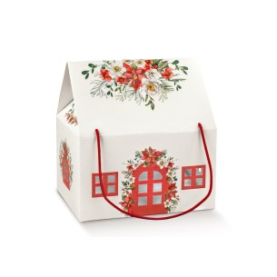 Scatola panettone Natalizia Pasticceria Casetta Colore bianco manici in corda 33 x 25 x h 19 cm Confez 30 pz Art 38757