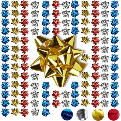 Coccarda fiocco  stella adesiva decorazione  pacco regalo 6.5mm Oro Rosso Argento Blu 200 pz art SS6,5ASS.