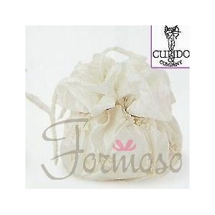 Sacchetto taffeta' avorio porta confetti bomboniere matrimonio art 51189