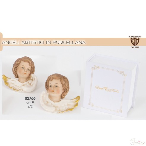 Set 2 Angelo da appendere in ceramica misura 9 cm con scatola art. 02766