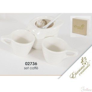 Set zuccheriera e tazzine caffè ceramica bianco bomboniera art 02736