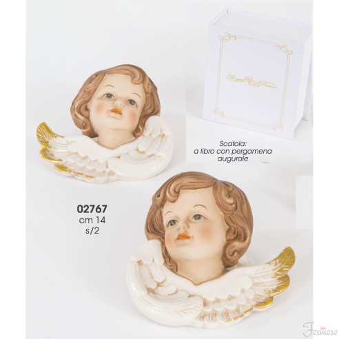 Set 2 Angelo da appendere in ceramica misura 14 cm con scatola art. 02767