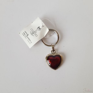 Portachiavi bomboniera Cuore rosso e argento h 2,5 cm - art 57007