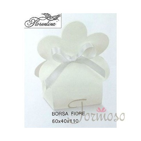 Scatola bomboniera Borsa fiore bianco 6 x 4 x h11 cm  n 10 pz art  16894