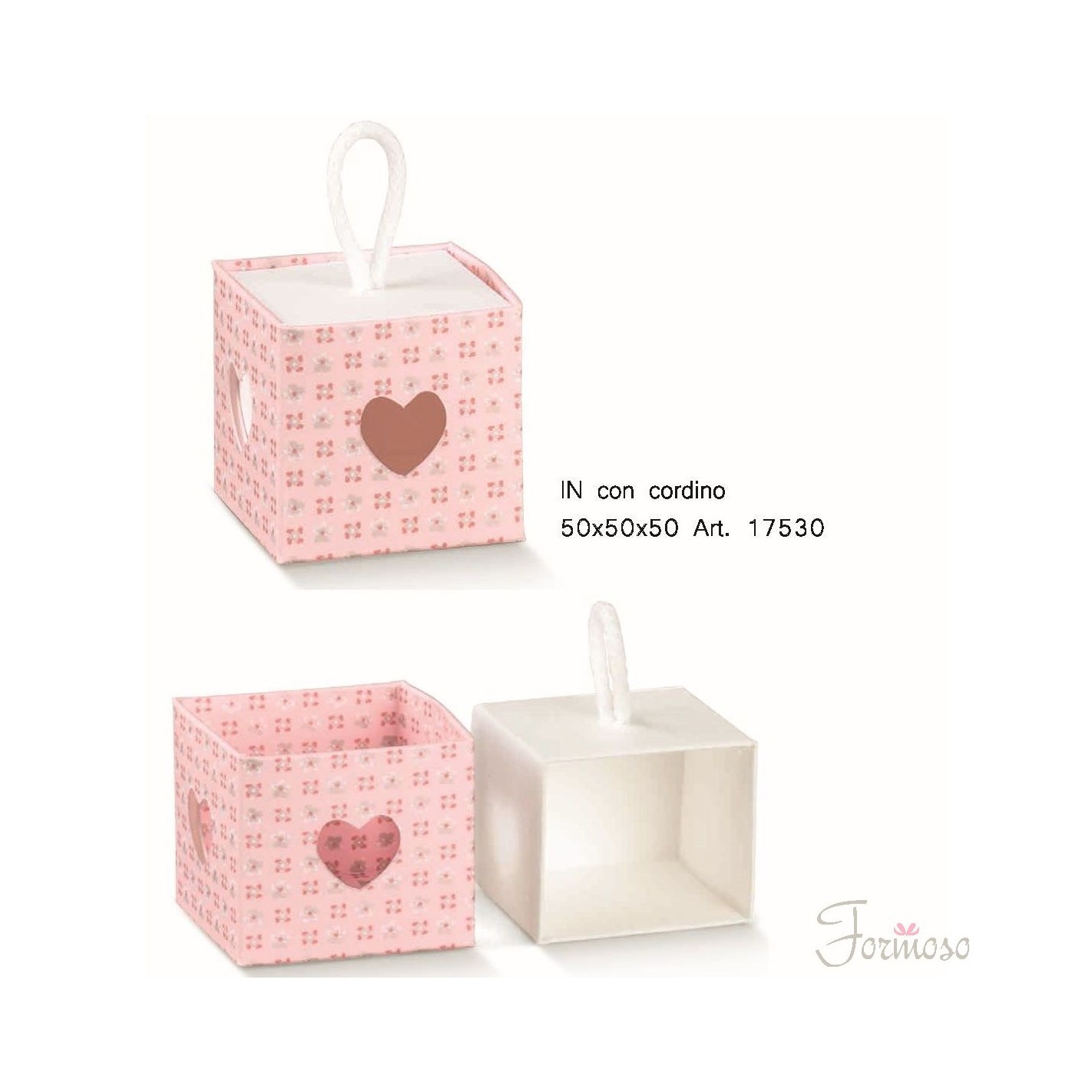 Scatola Confetti inseto cuore Bloom Rosa 50x50x50 mm Set 20pz art 17530