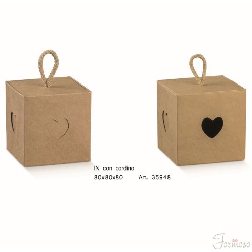 Scatola Confetti inserto cuore Avana 8 x 8 x H 8 Cm Set 10 pz art 35948