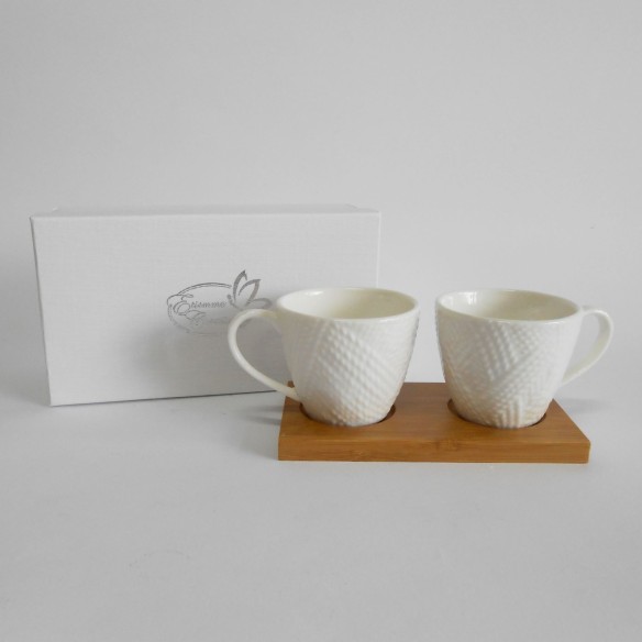 Bomboniera Tazzine caffè con vassoio bianco Disney con decori in oro e  scatola in cartone cm. 19X18,5X16,5