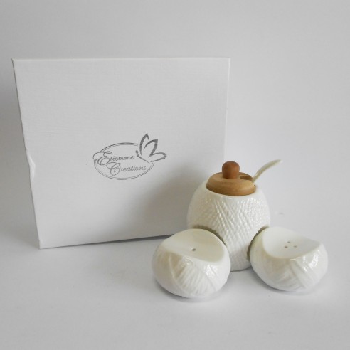 Set Zuccheriera Sale e Pepe ceramica bianca con scatola bomboniera 13 cm art 02929