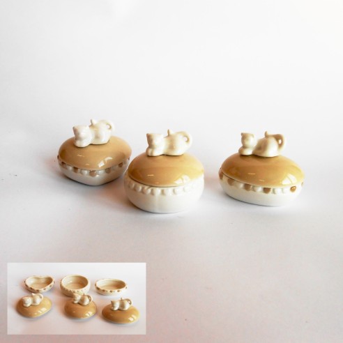 Bomboniera decorazione Scatola in ceramica con inserto Gattino 6 cm set 3 pz art 02040