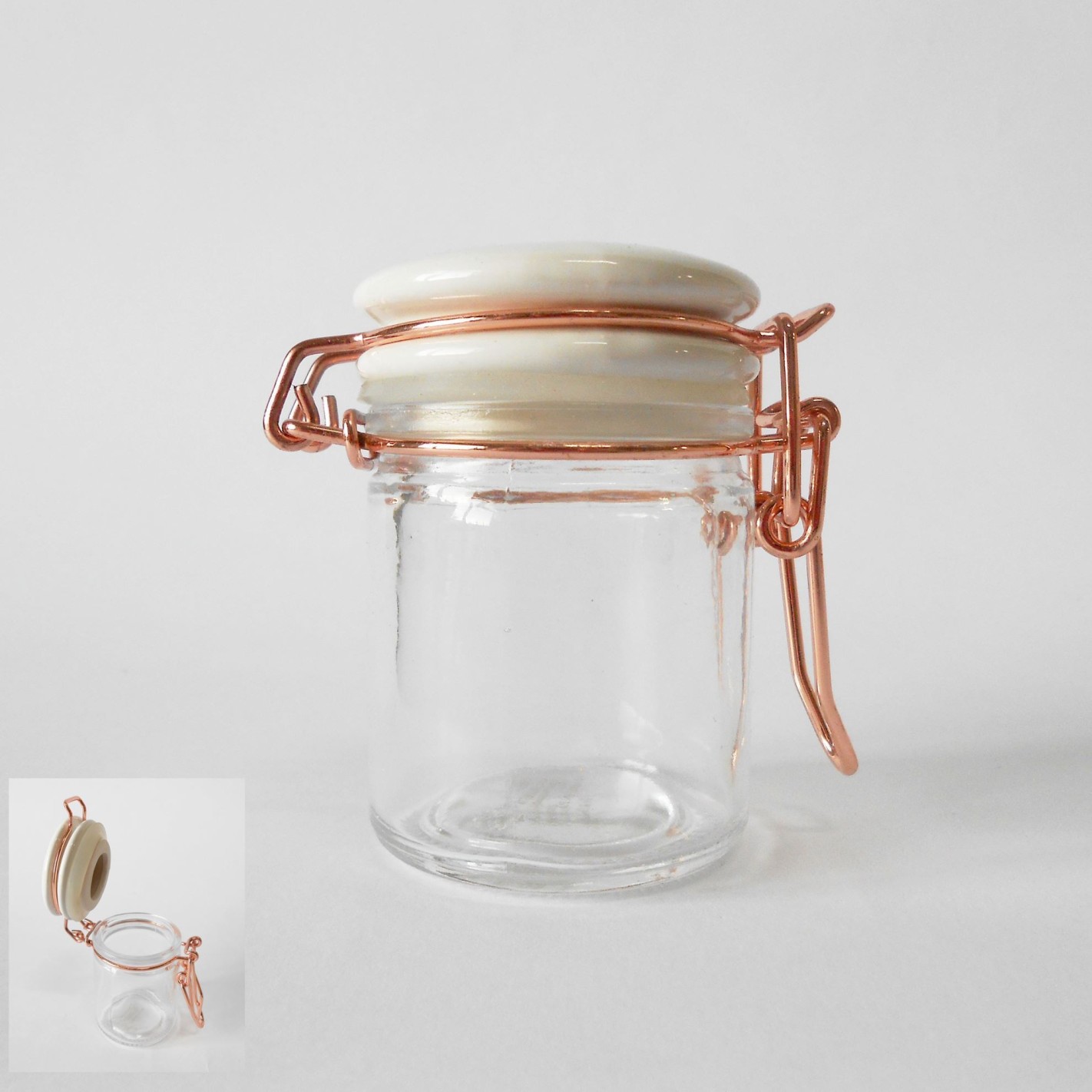 VASO Vasetto vetro barattolo coperchio ceramica h11,5 bomboniera wedding  shabby » Mamocek