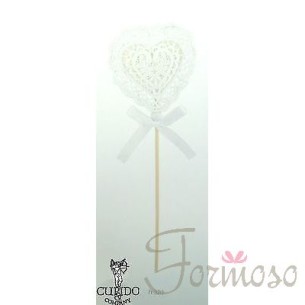 Set 6 Sticks cuore bianco macrame' bomboniera o decorazione h  300 mm art 71186