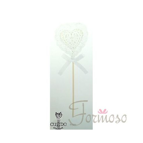 Set 6 Sticks cuore bianco macrame' bomboniera o decorazione h  300 mm art 71186