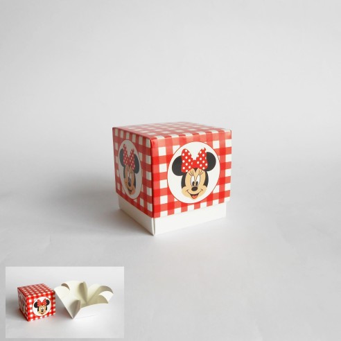 Bomboniera Scatola cubo Confetti inserto Minnie Disney rosso 7 x 7 x h 7 Cm set 10 pz art 68024