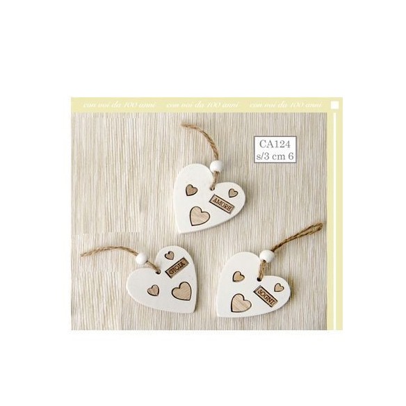 CUORE IN LEGNO DA APPENDERE - D.10 CM - BIANCO