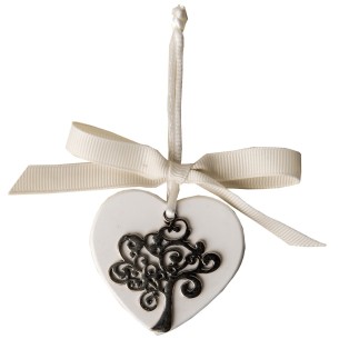 Cuore in Gesso con inserto albero della vita metallo idea decorazione bomboniera 10 cm 6pz art 08669