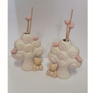 Bomboniera diffusore Orsetto albero vita Rosa in ceramica set 2 pz art 03049