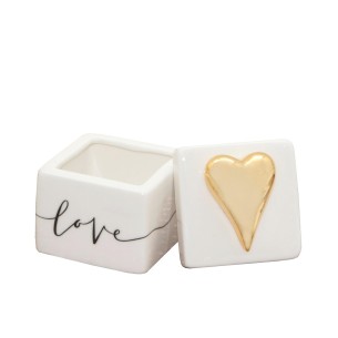 Scatola cubo in porcellana bianca decorata modello LOVE cuore oro 6,5 x h 7,5 cm Art 02262