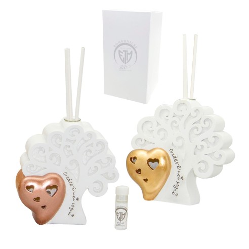 Diffusore albero della vita in ceramica bianca con cuore e scatola h 12 cm set 2 pz Art 02271