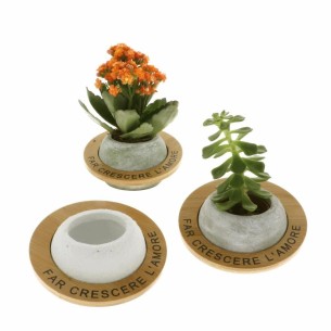 Porta pianta in Terracotta e Bamboo tondo con scritta Modello VENERE D 15,5 cm set 3 pz Art 02275