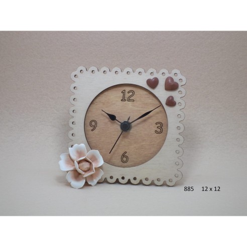 Bomboniera Orologio in legno con inserto Fiore in Ceramica Matrimonio 12 x h 12 cm art 885