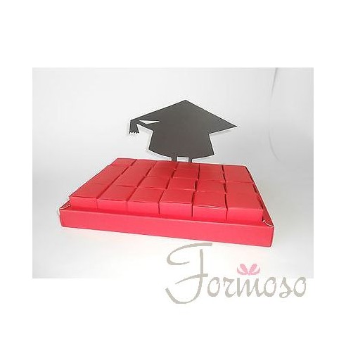 Bomboniera decorazione Torta confetti laurea rosso con cappello tocco e 24  fette + 2 box art