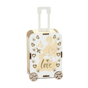 Bomboniera Valigia Trolley in legno porta confetti inserto MONDO Viaggio 5,5 x h 12 cm Confezione 6 pz art SC541