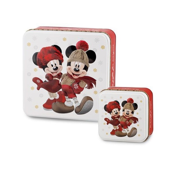 Set 2 scatole in metallo Latta Topolino Mickey Minnie Disney Rosso Natale  decorazione 9x9xh5 e 16x16xh