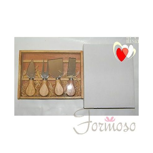 Set 4 posate per formaggio in scatola legno bomboniere regalo art IL412