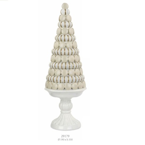 Cono Torta Macarons Bianco e Oro in Poli Resina Decorazione Wedding Battesimo Nascita 14 x H 41 cm art 29179