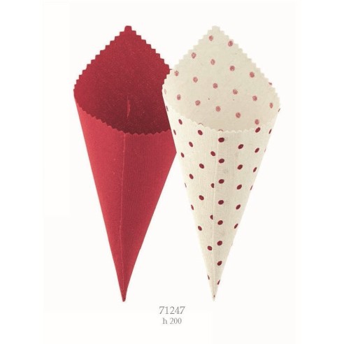 Cono Decorazione porta confetti rosso bianco pois bomboniera laurea h20 cm set 12pz art 71247