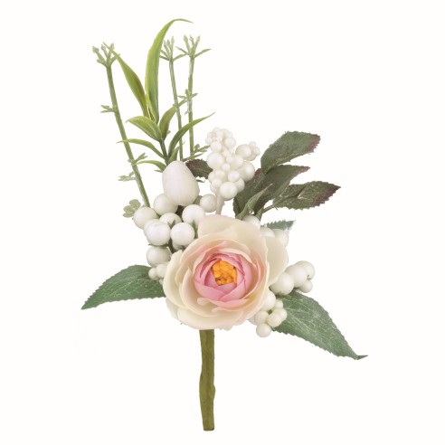 Ranuncolo Fiore Rosa con Bacche Idea Decorazione Bomboniera Matrimonio Set 12 pz Art 28473