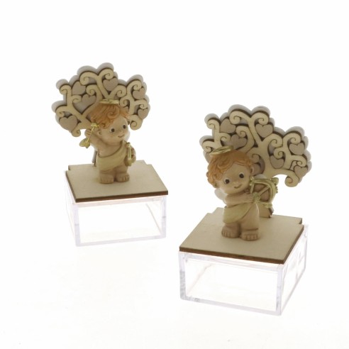 Bomboniera Angelo con albero della vita e Box porta confetti h 11 cm Battesimo Nascita set 2 pz art 049782