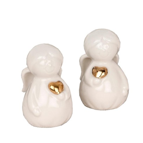 Bomboniera Angelo in ceramica Bianca con inserto cuore Oro H 5 cm Set 2pz Art 02239