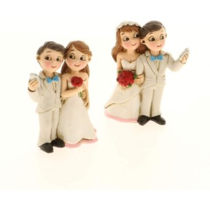 Bomboniera Decorazione Statuina Posi resina SELFIE h 6 cm Matrimonio Wedding set 2 pz art 049694