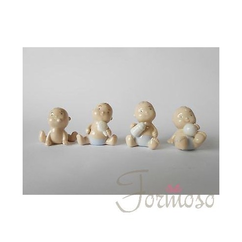 Bomboniera Decorazione Bimbo baby in ceramica celeste varie figure 4,5 cm set 4 pz art 03002