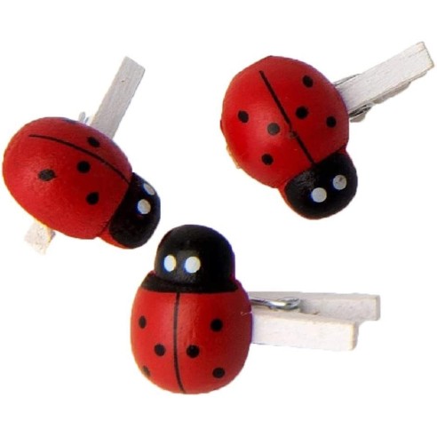 Molletta coccinella in legno bomboniera laurea h 4 Cm set 6 pz - art CA003