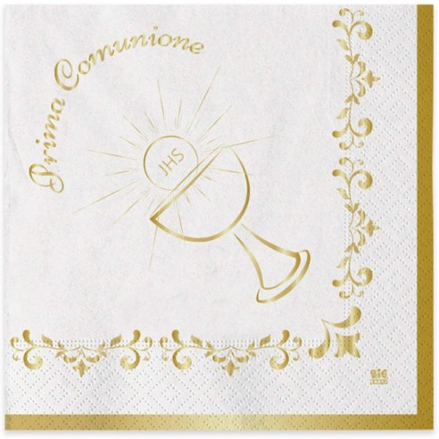 Tovaglioli avorio Prima Comunione Beige ORO 13 x 13 cm festa 20 pz Art 62198