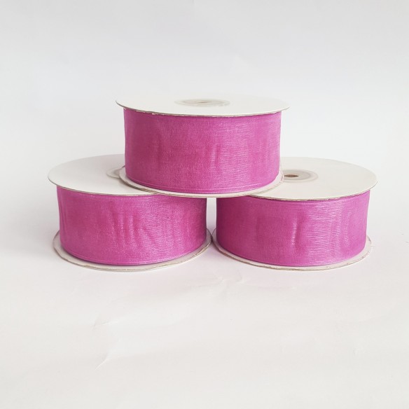 Nastro organza 4 cm rotolo bobina da 50 mt FUXIA fai da te - art E4016