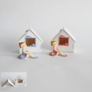 Bomboniera ballerina resina casetta legno Rosa e Lilla h 7 cm set 2 pz art 049336