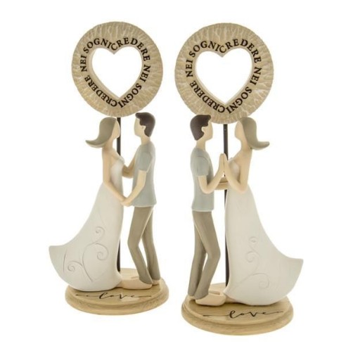 Bomboniera Coppia sposi innamorati resina con inserto cuore wedding h 30 cm  set 2 pz art