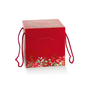 Scatola Natalizia porta Panettone artigianale per Pasticceria Colore ROSSO mis. 24,5 x 24,5 x h 18 cm Confezione 20 pz Art 39099