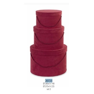 Set 3 scatole tonde CAPPELLIERE in Alcantara Bordeaux D. 37,5 - 26 cm Confezione 2 set art 20723