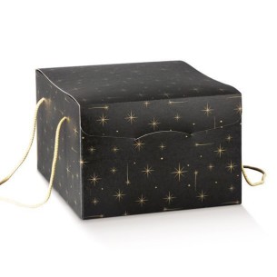 Scatola SEGRETO colore nero con stelle ORO Pasticcini Colomba Panettone mis. 28 x 20 x h 35 cm Conf 20 pz Art 38918