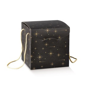 Scatola SEGRETO colore nero con stelle ORO Pasticcini Colomba Panettone mis. 24,5 x 24,5 x h 18 cm Conf 20 pz Art 38917