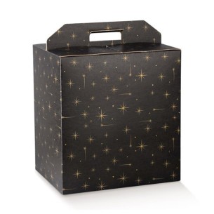 Scatola porta Panettone e Bottiglia  colore nero con stelle ORO mis. 28 x 20 x h 35 cm Conf 50 pz art 38908