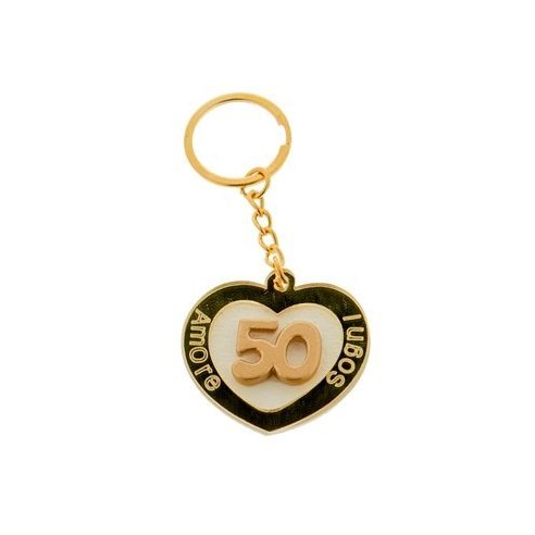 Bomboniera Porta Chiave in pvc Cuore numero 50° Anniversario 4,5 cm Confezione 12 pz art CA153