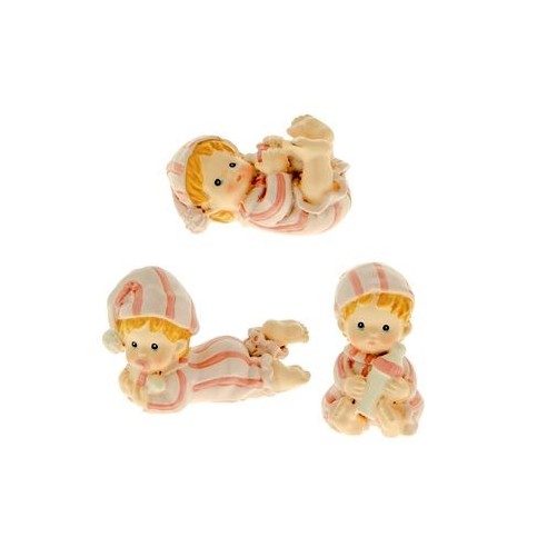 Bomboniera decorazione BIMBO BEBE' con pigiamino in resina ROSA Battesimo Nascita 5 cm Set 3 pz art 04A198