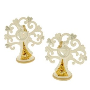 Bomboniera Coppia Innamorati con albero della Vita in resina BIANCO ORO con led  h 10 cm con Set 2 pz art 04A303