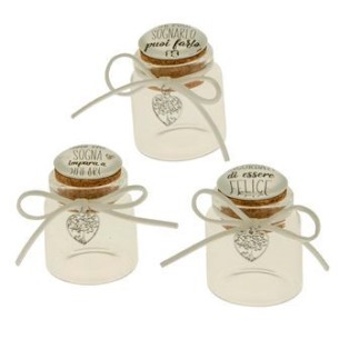 Bomboniera Decorazione Barattolo con inserto albero della Vita e varie scritte h 6 cm Set 6 pz art 07A050